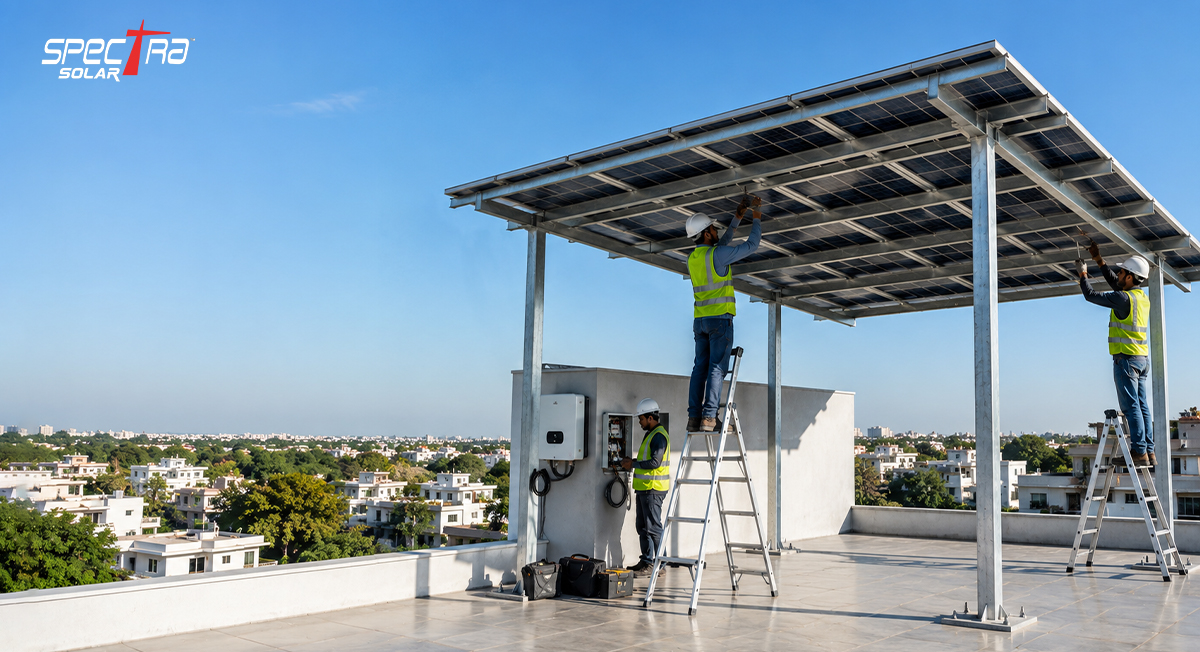 Residential solar panel installation on a house rooftop